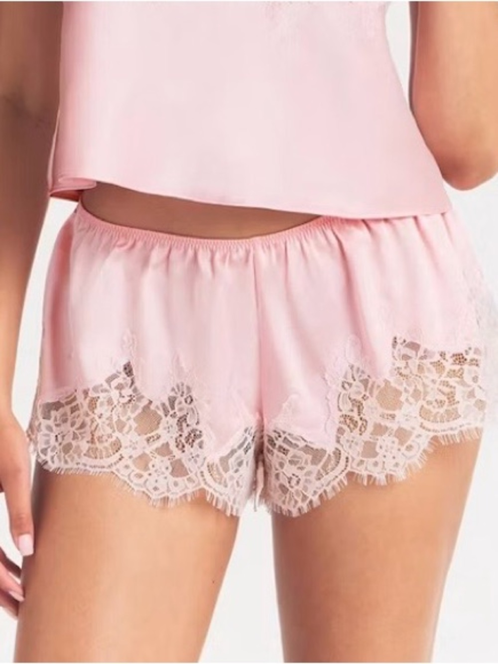 Skims SILK Lace Trim Sleep Shorts Peony Tonal Pink Size XS NWT (shorts only)